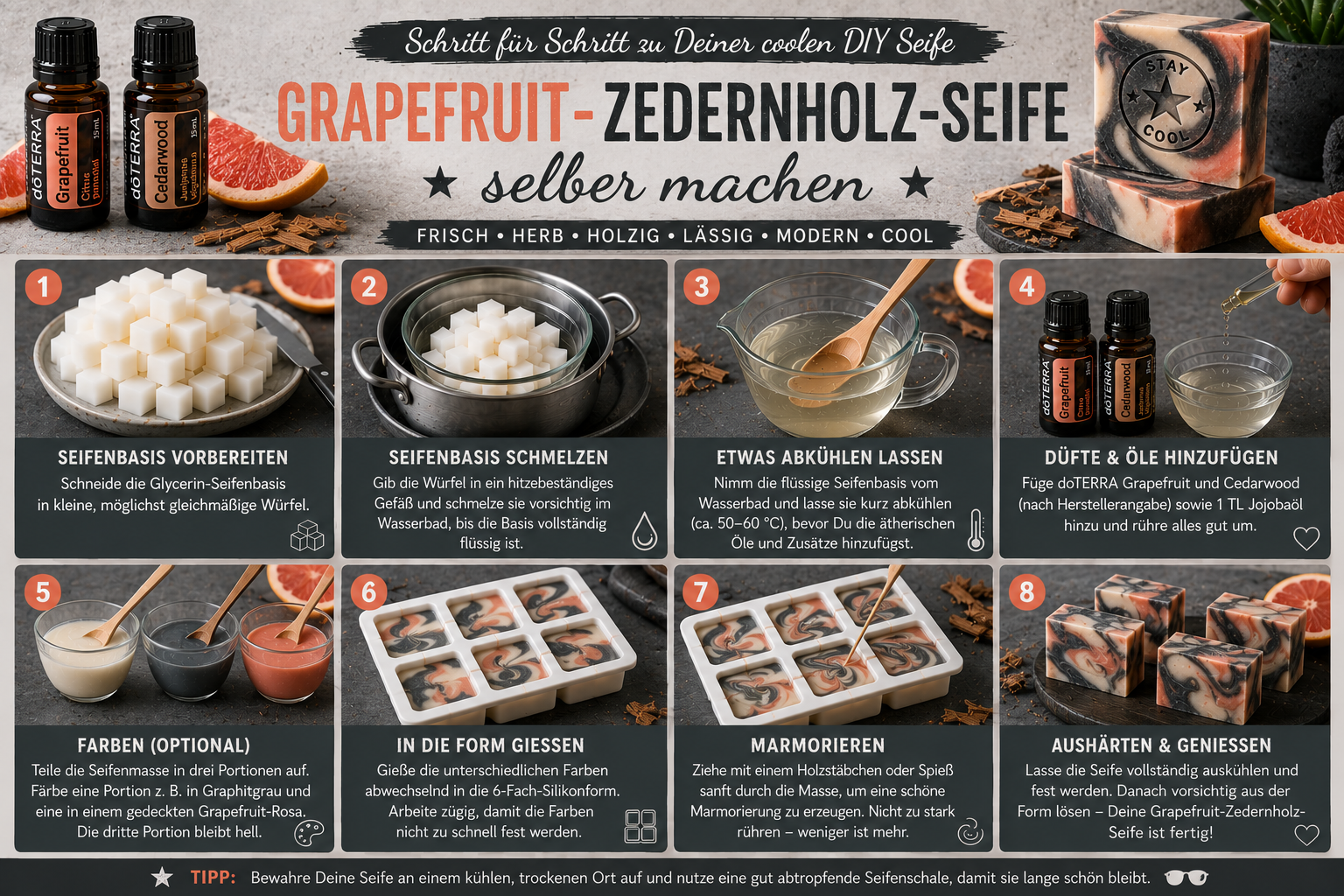 Grapefruit-Zedernholz-Seife selber machen Schritt für Schritt