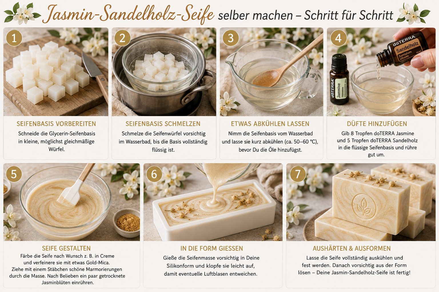 Jasmin-Sandelholz-Seife selber machen Schritt für Schritt