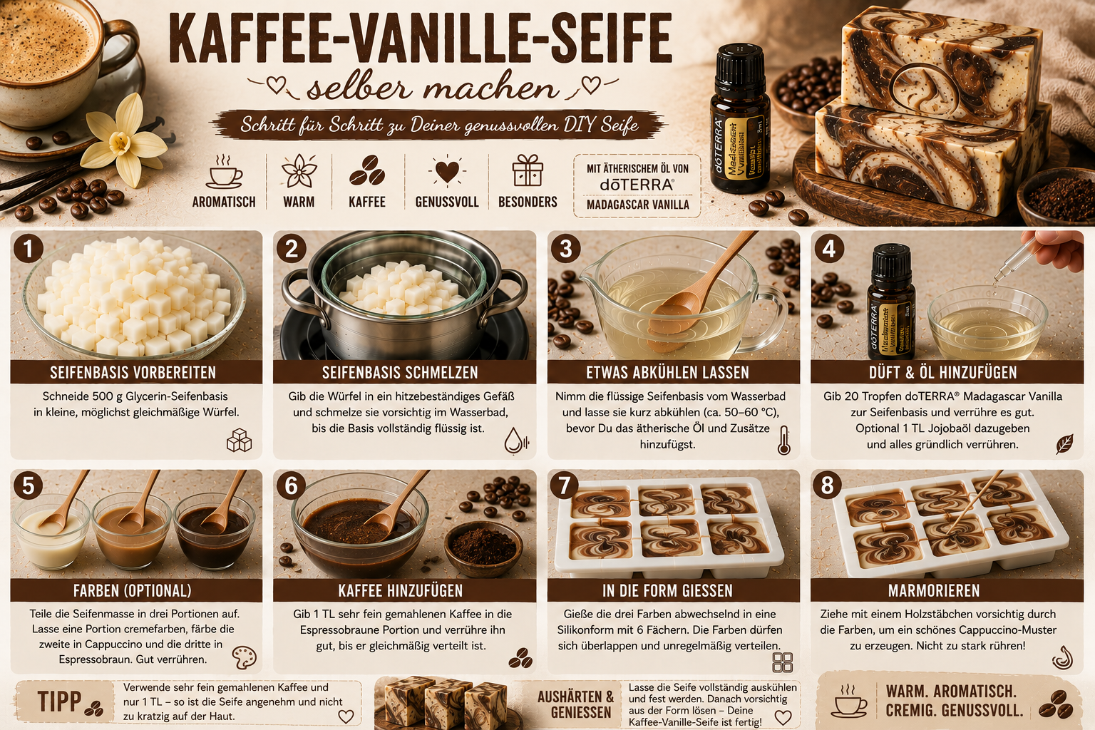 Kaffee-Vanille-Seife mit doTERRA Madagascar Vanilla Schritt für Schritt selber machen