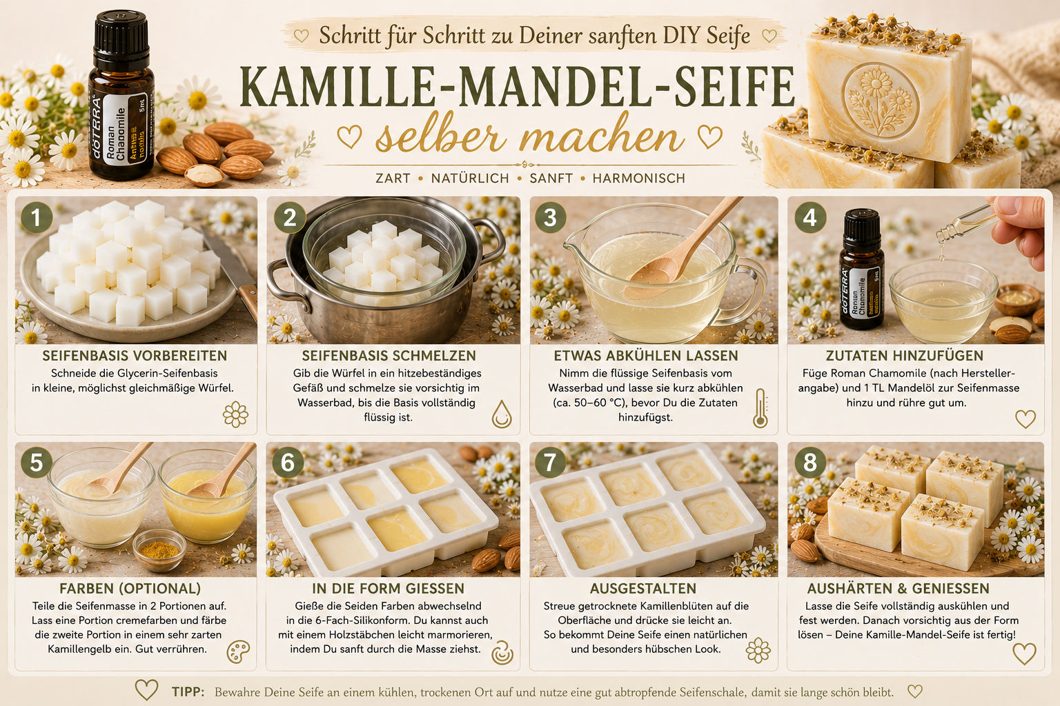 Kamille-Mandel-Seife selber machen Schritt für Schritt