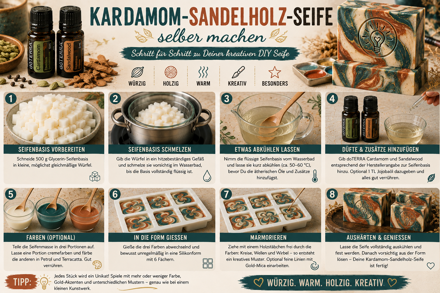Kardamom-Sandelholz-Seife mit doTERRA Ölen selber machen Schritt für Schritt