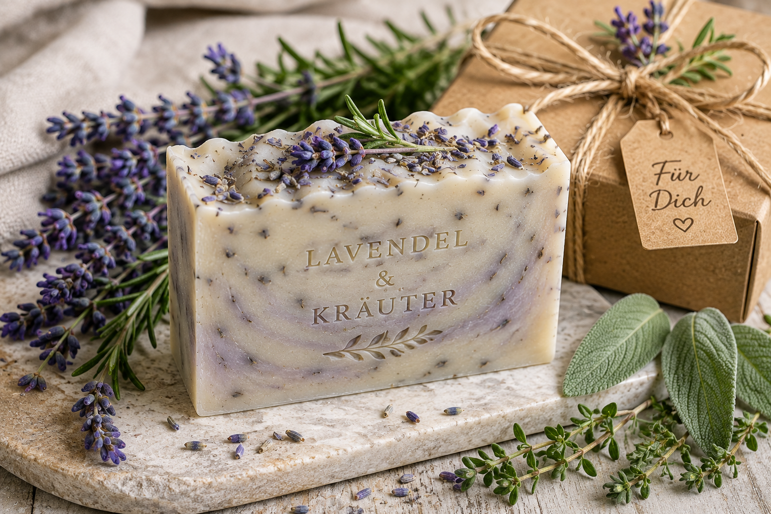 Lavendel-Kräuter-Seife als Geschenk für die natürliche Frau