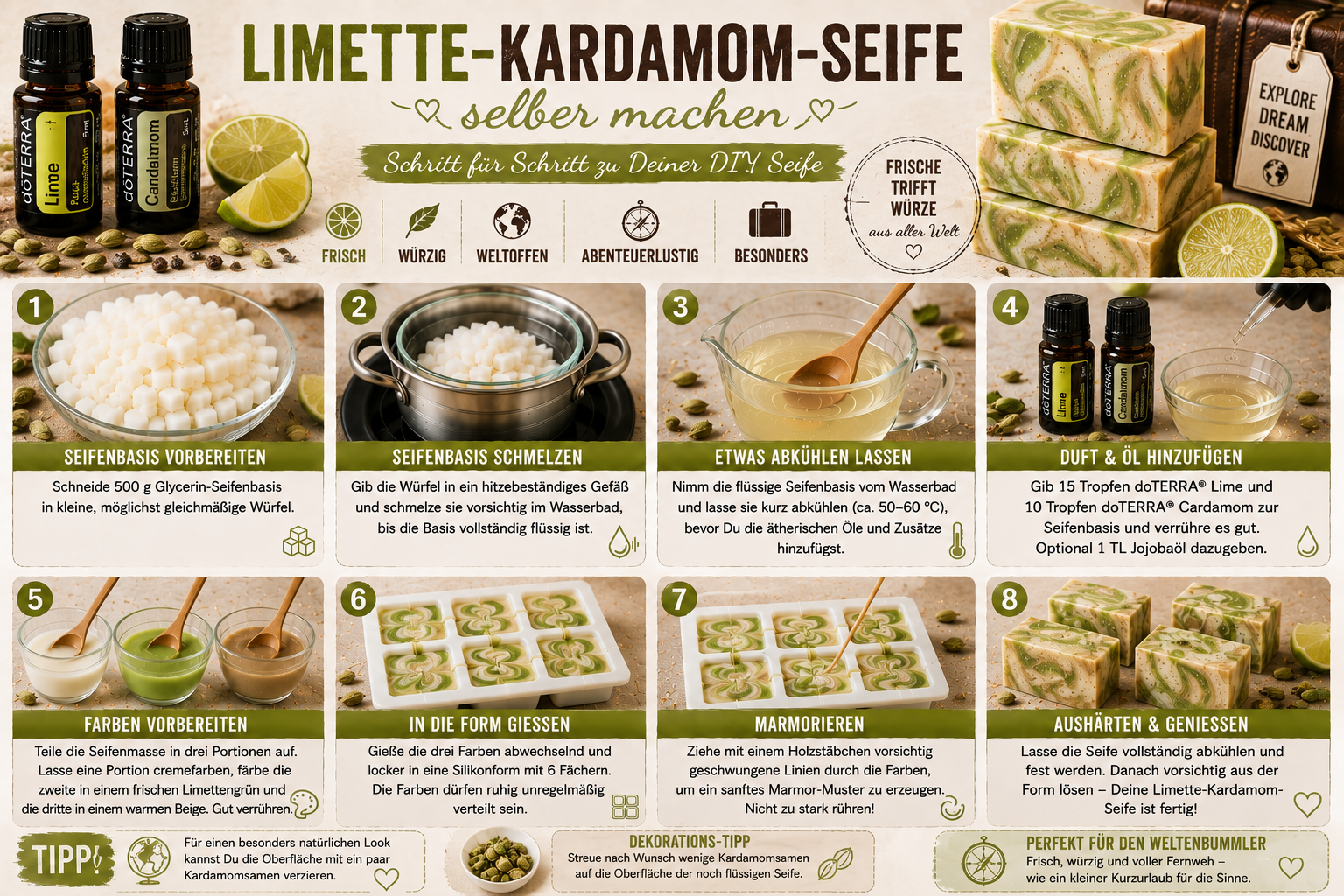 Limette-Kardamom-Seife mit doTERRA Lime und Cardamom Schritt für Schritt selber machen