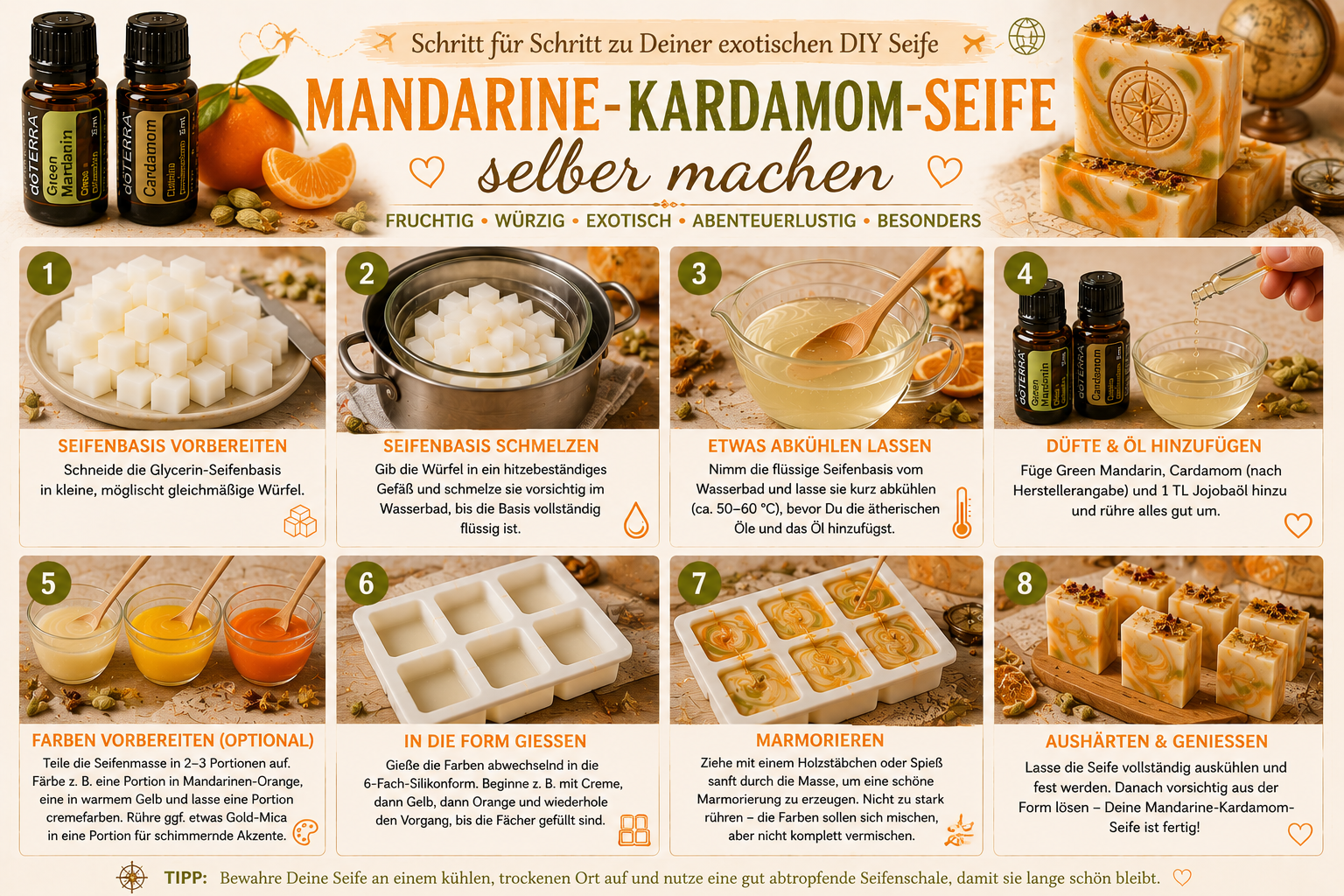 Mandarine-Kardamom-Seife selber machen Schritt für Schritt
