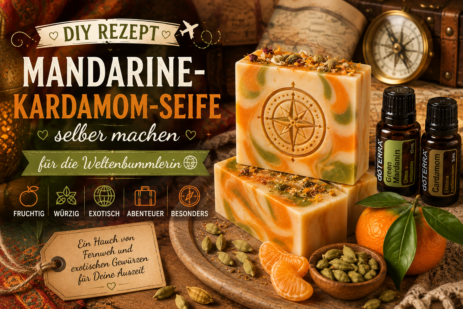Mandarine-Kardamom-Seife selber machen – DIY Geschenkidee für die Weltenbummlerin