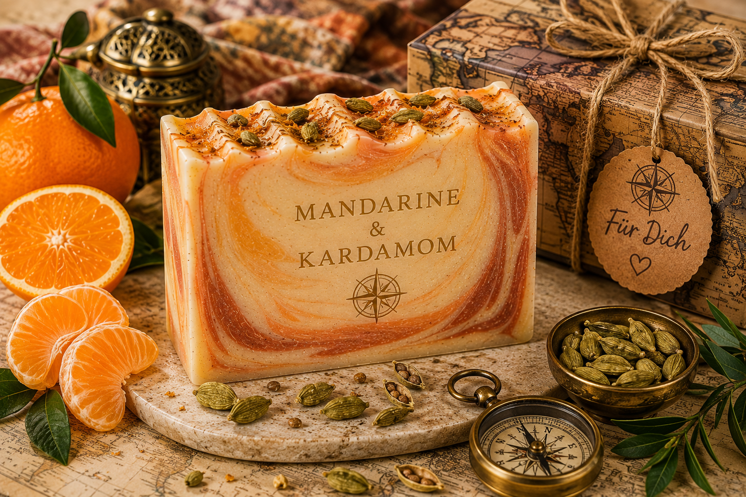 Mandarine-Kardamom-Seife als Geschenk für die Weltenbummlerin