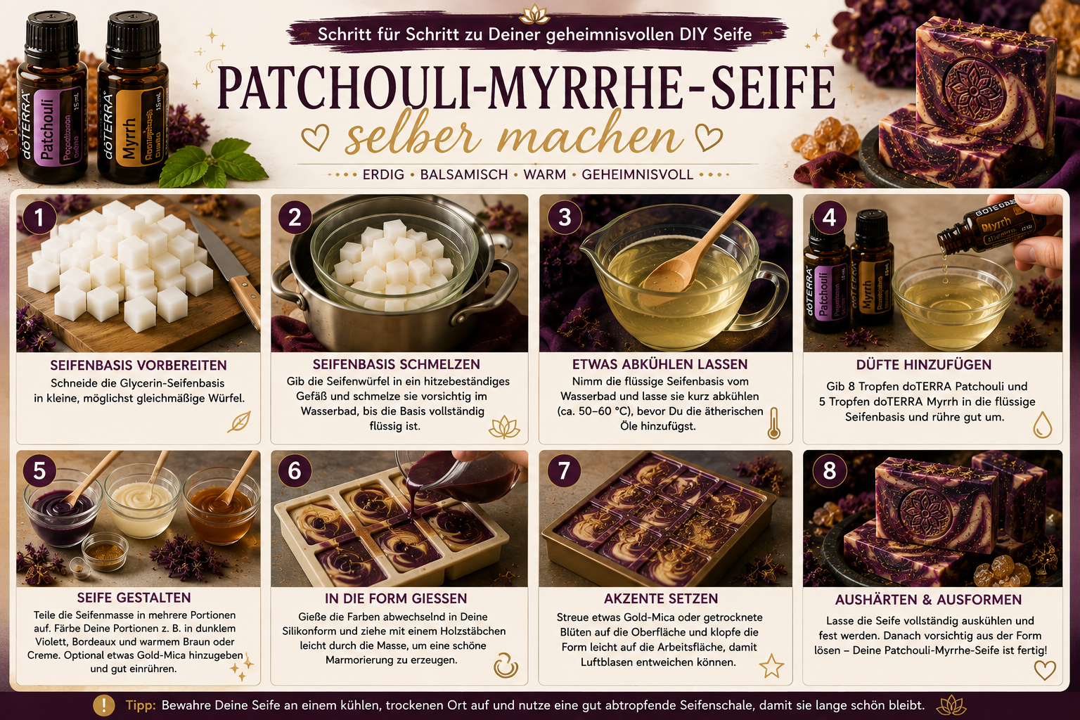 Patchouli-Myrrhe-Seife selber machen Schritt für Schritt