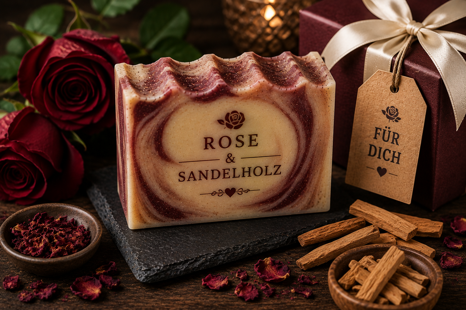 Rose-Sandelholz-Seife als Geschenk für den romantischen Mann