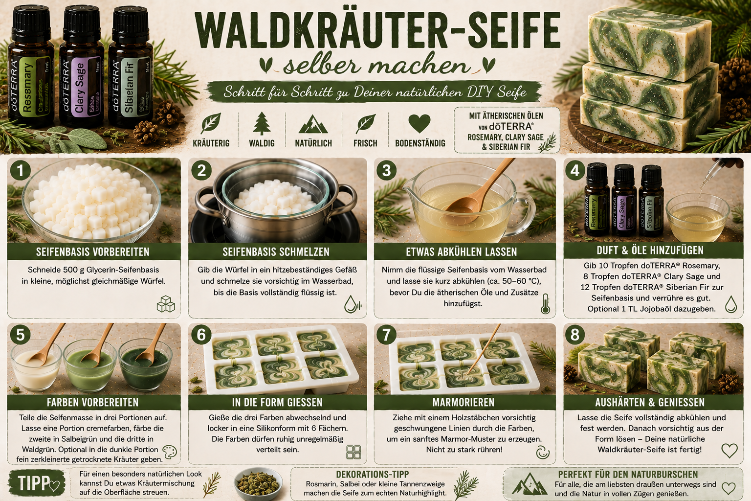 Waldkräuter-Seife mit doTERRA Rosemary, Clary Sage und Siberian Fir Schritt für Schritt selber machen